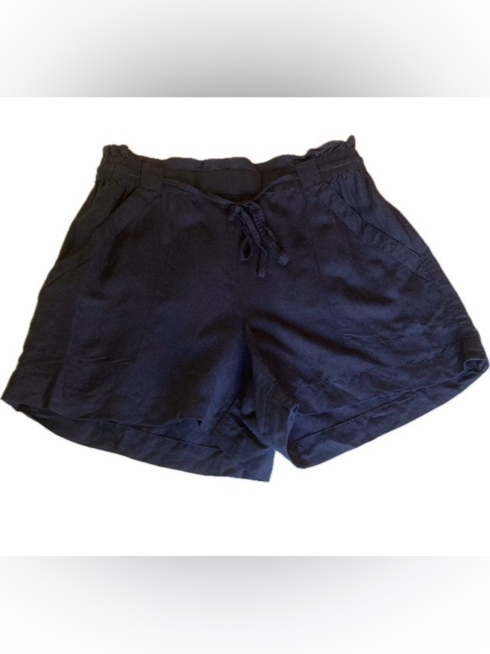 NWT LOFT Linen Blend Shorts Sz Med Summer Beach Brunch Pockets Navy High Waist